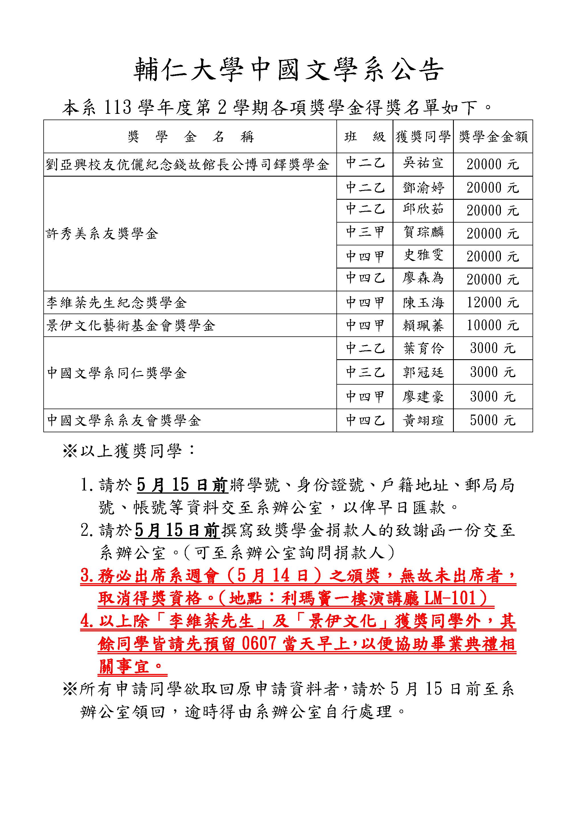 1132獎學金獲獎公告 B4